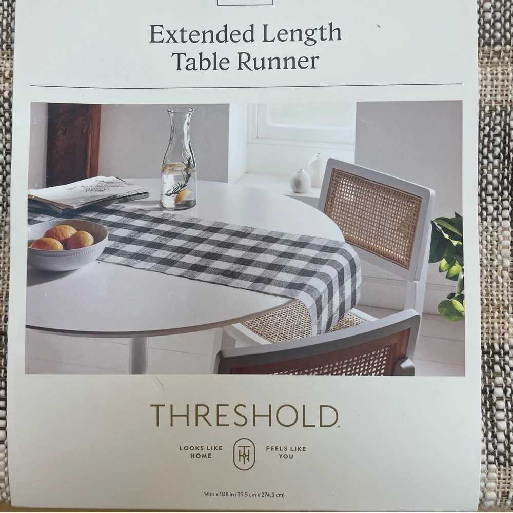 Threshold Plaid Brown & Tan Table Runner - Hemp - Rayon Cotton- Linen Blend